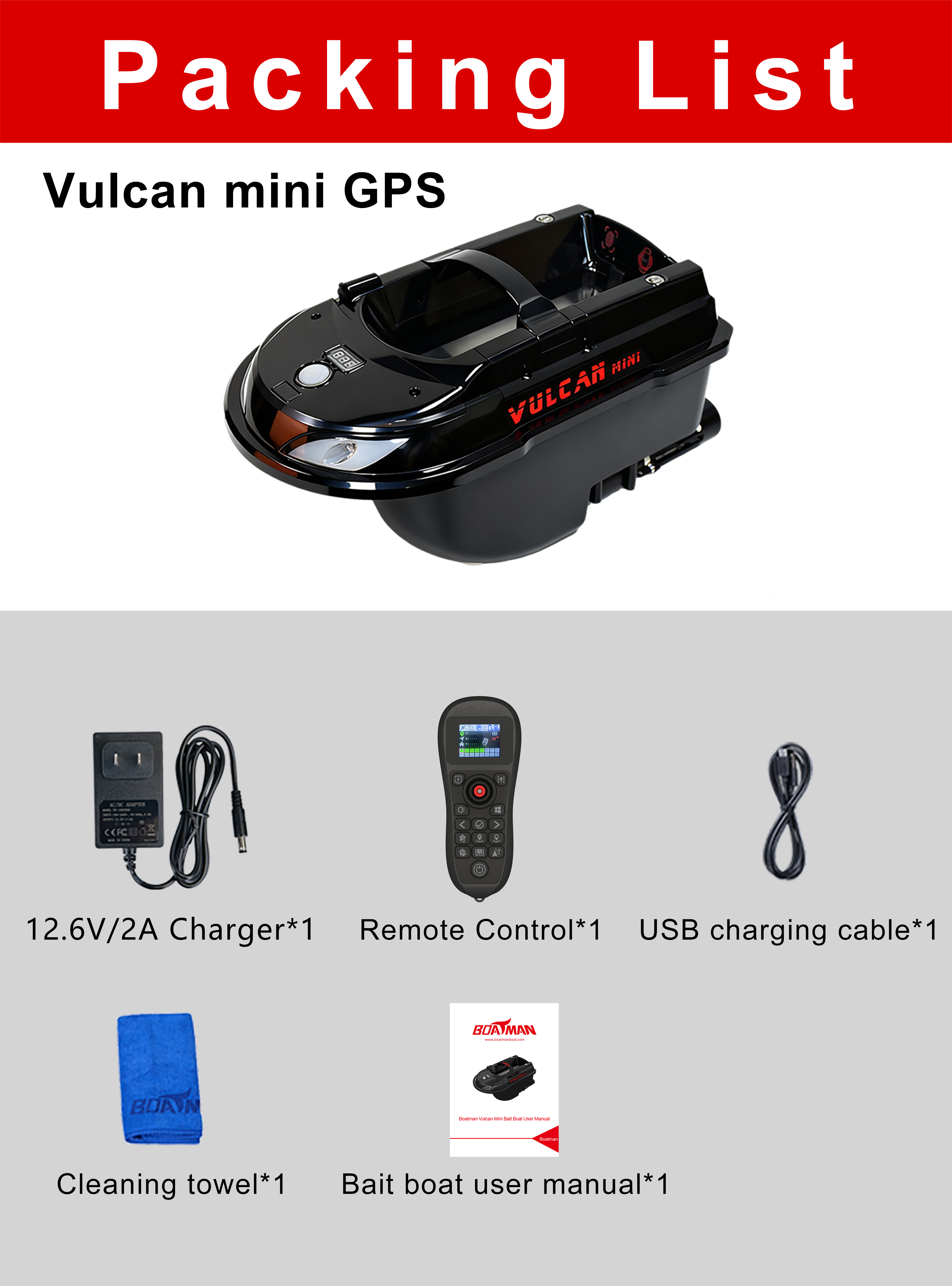 Boatman Vulcan Mini GPS Black - Bait Boats - Anglers World