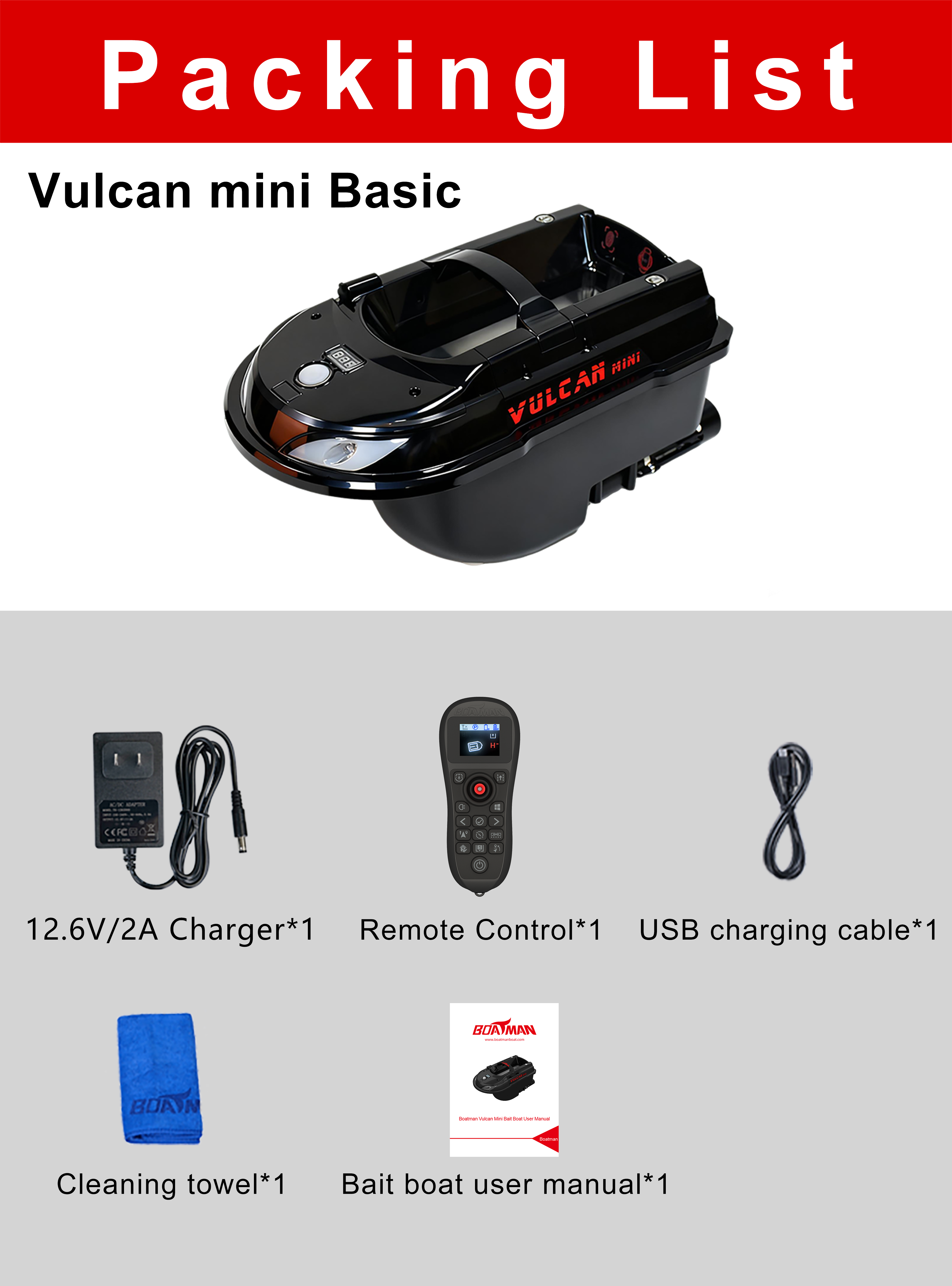 Boatman Vulcan Mini Basic Black - Bait Boats - Anglers World